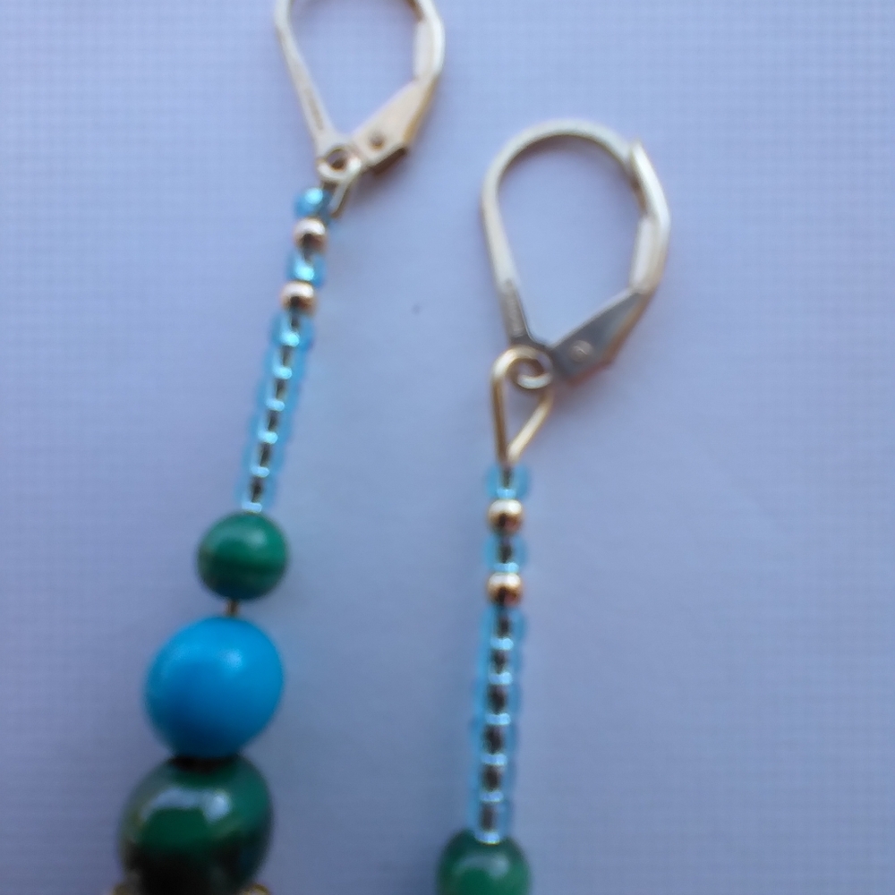 18" Genuine Malachite & Fired Glass Necklace & Earrings 😲 - Picture 5 of 10